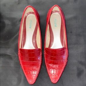 Nicole Women's Vibrant Red Croc-Embossed Flats